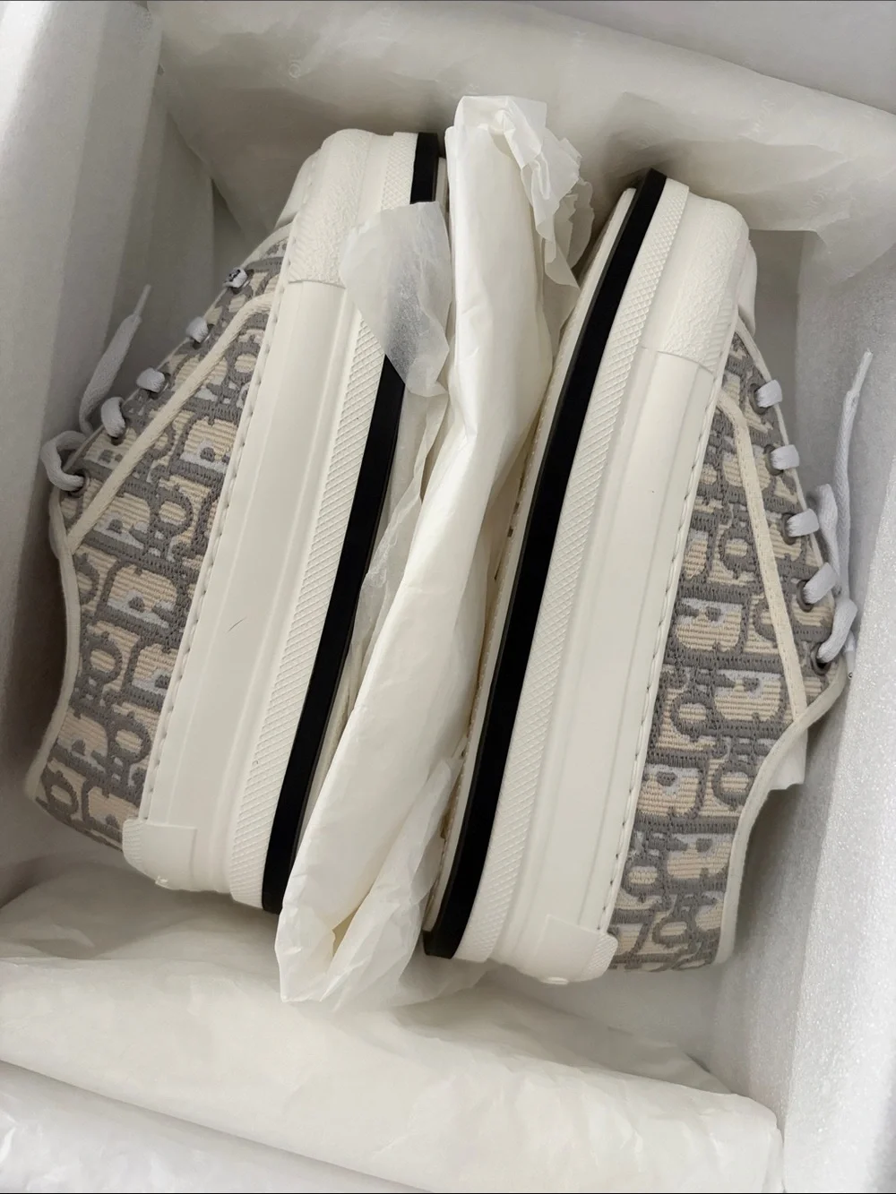 Walk’n’Dior platform sneakers Stone Gray Oblique Embroidered cotton